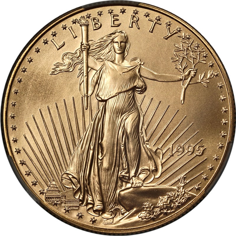 CAC MS70 1995 American Eagle $50 Gold Coin: CAC MS70 1995 American Eagle $50 Gold Coin This 1995 Gold American Eagle $50 coin is certified by CAC with a perfect MS70 grade. Struck in 0.9167 fine gold, it features outstanding eye appeal, brillia