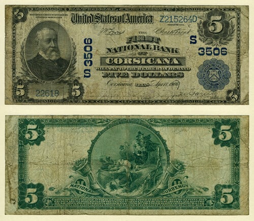 1902 PB $5 Corsicana Texas National Bank Note Charter 3506 First National Bank (1 of 1)