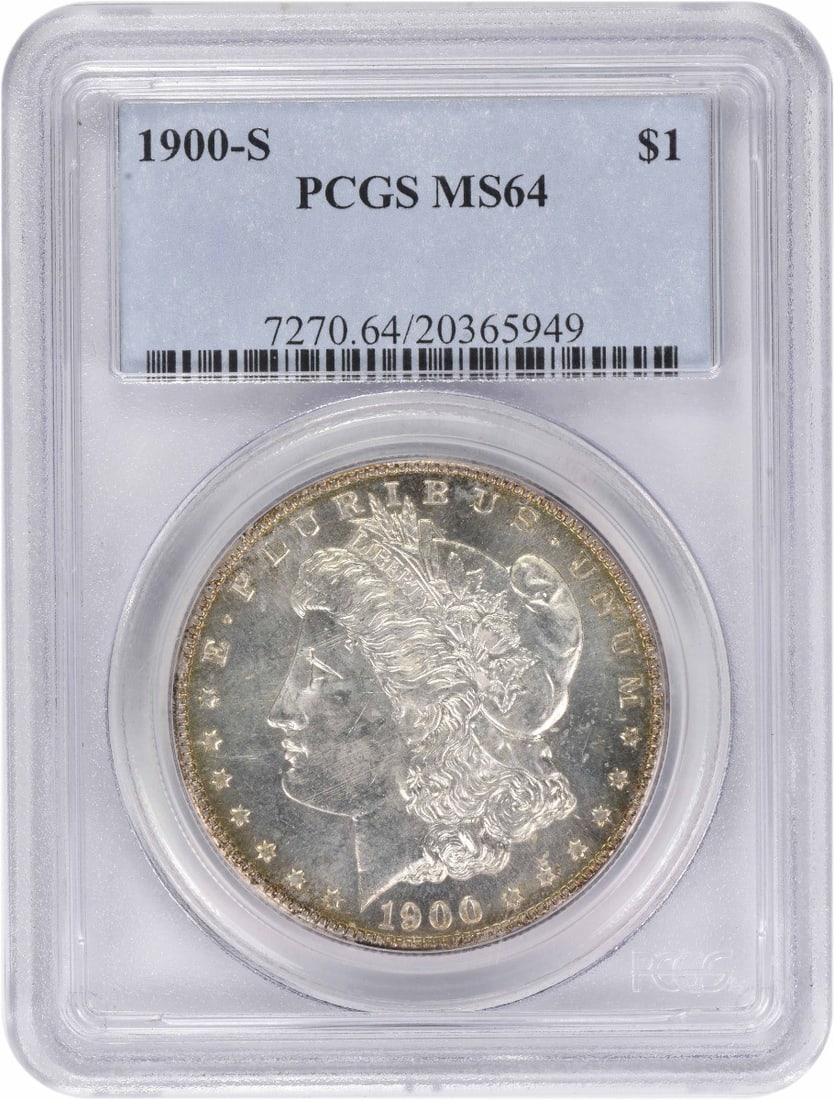 1900-S Morgan Silver Dollar MS64 PCGS Uncirculated Coin: 1900-S Morgan Silver Dollar MS64 PCGS Uncirculated Coin This 1900-S Morgan Silver Dollar is a stunning example of numismatic craftsmanship. Graded MS64 by PCGS, this uncirculated coin showcases the cl