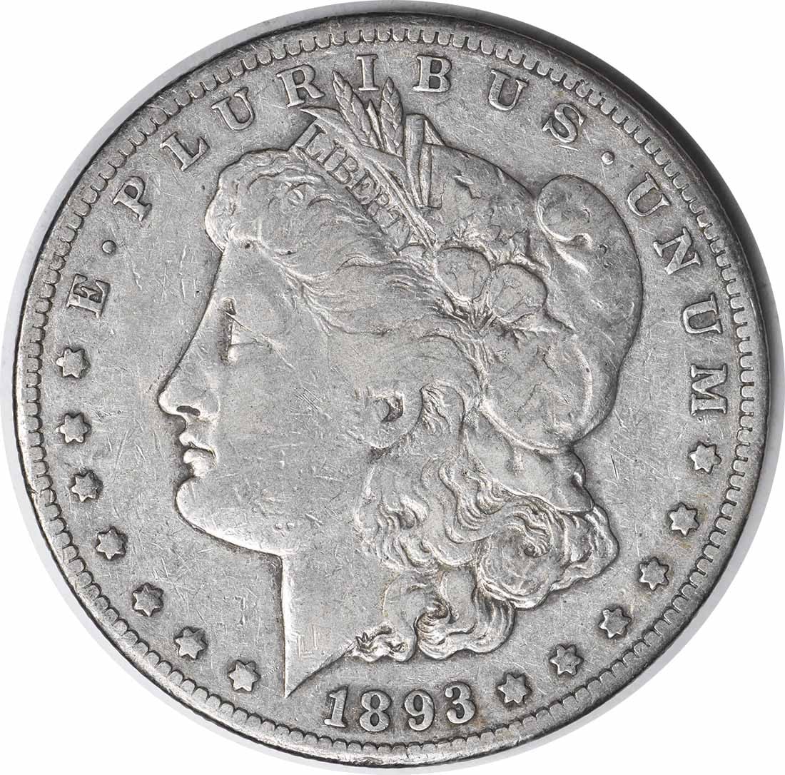 1893-CC Morgan Silver Dollar VF Uncertified 90% Silver Coin: 1893-CC Morgan Silver Dollar VF Uncertified 90% Silver Coin This 1893-CC Morgan Silver Dollar is a highly sought-after coin from the Carson City Mint. Featuring a composition of 90% silver and 10% cop