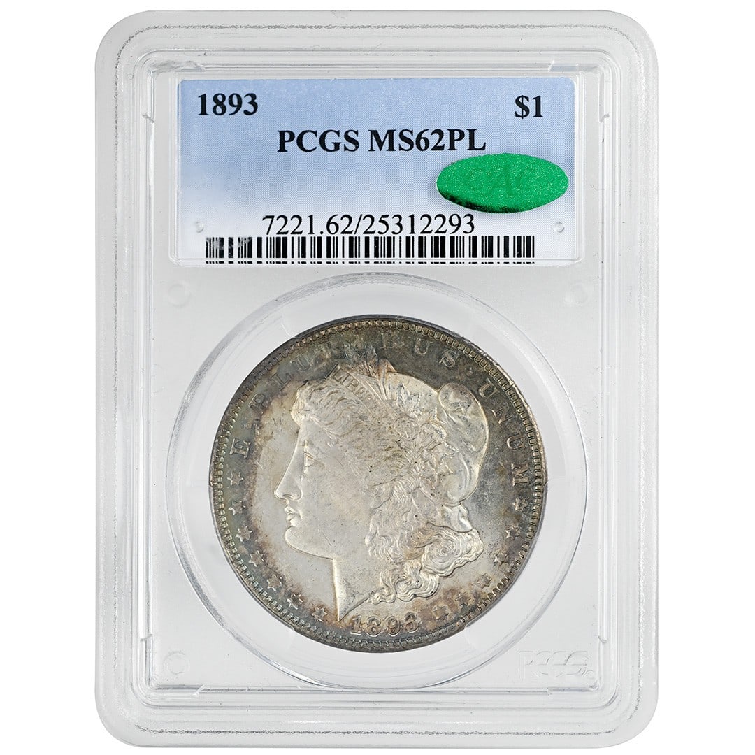1893 Morgan Silver Dollar PCGS MS62PL CAC Proof-Like Philadelphia: 1893 Morgan Silver Dollar PCGS MS62PL CAC Proof-Like Philadelphia This is an 1893 Morgan Silver Dollar graded MS62PL (Proof-Like) by PCGS and verified by CAC. Struck in Philadelphia, this uncirculated