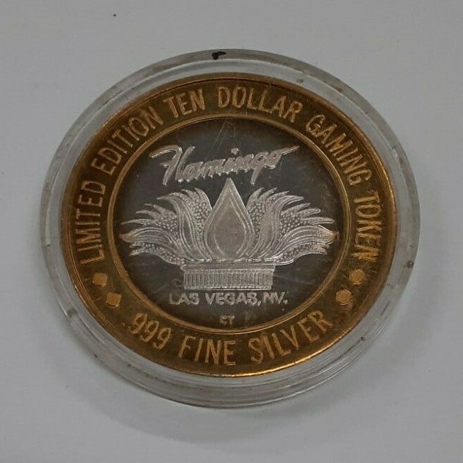 1994 Flamingo Hilton Las Vegas $10 Gaming Token With Fine Silver Center (1 of 2)