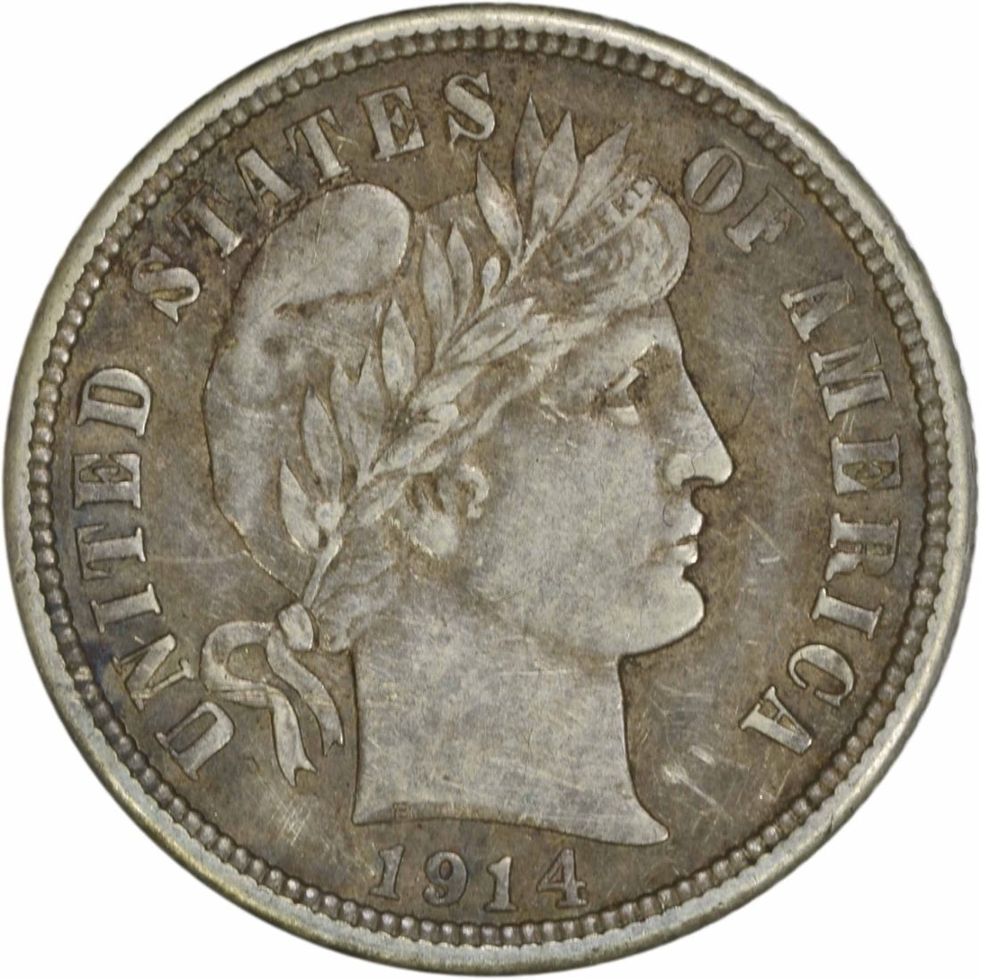 1914 Barber Silver Dime AU Uncertified 10C Philadelphia Coin: 1914 Barber Silver Dime AU Uncertified 10C Philadelphia Coin This 1914 Barber Silver Dime is an attractive addition for any coin collector. Struck in Philadelphia, this coin features a classic design 