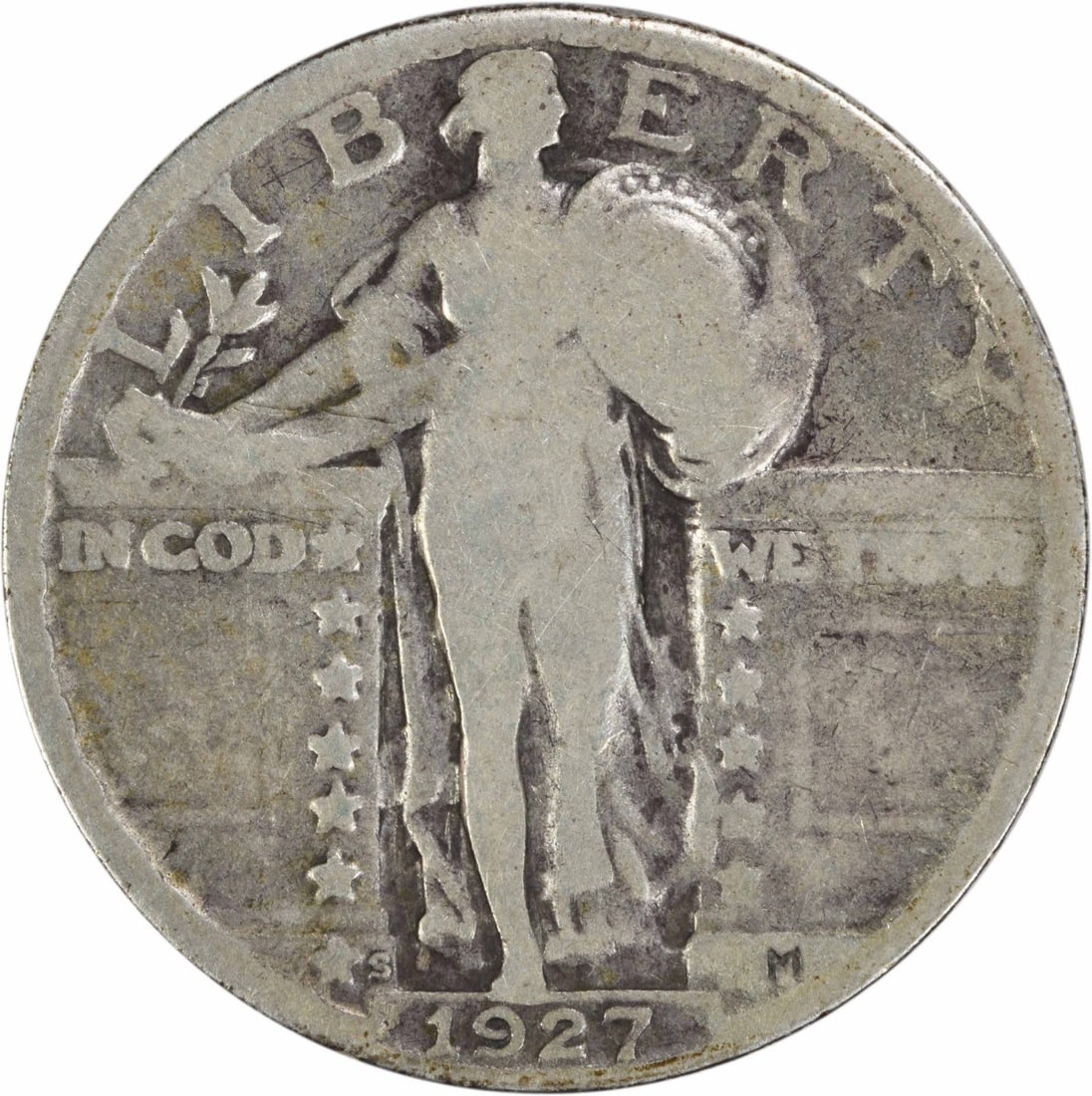 1927-S Standing Liberty Quarter 90% Silver Uncertified: 1927-S Standing Liberty Quarter 90% Silver Uncertified This 1927-S Standing Liberty Silver Quarter is a remarkable piece of American numismatic history. Minted in San Francisco, this coin features the