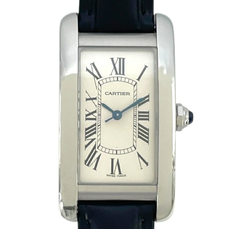 Cartier Tank Americaine MM Automatic Silver Stainless Steel Men's Watch: Cartier Tank Americaine MM Automatic Silver Stainless Steel Men's Watch This Cartier Tank Americaine MM WSTA0017 is a vintage men's wristwatch featuring a silver-tone stainless steel case and an autom