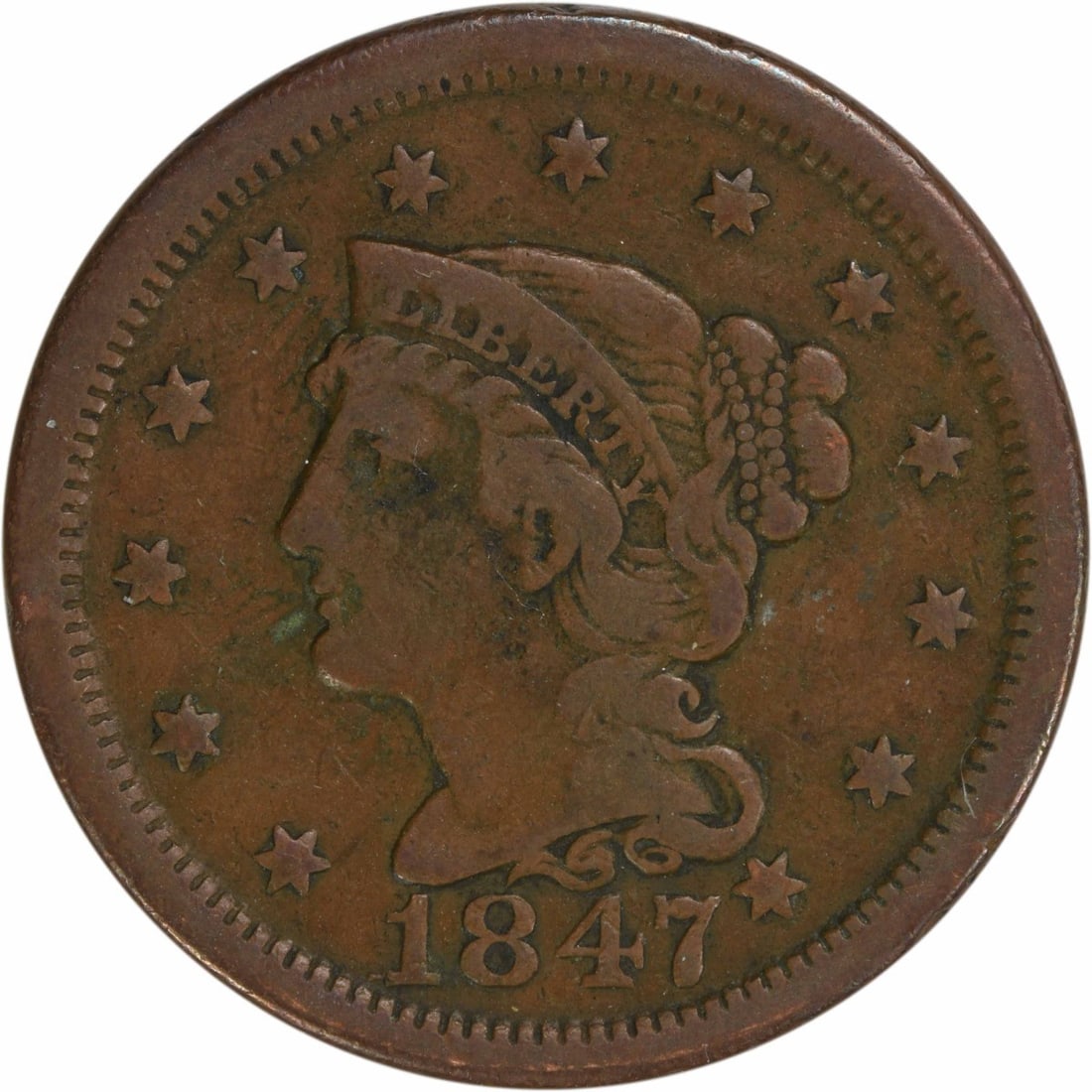 1847 Braided Hair Large Cent Uncertified Coin Philadelphia (1 of 2)