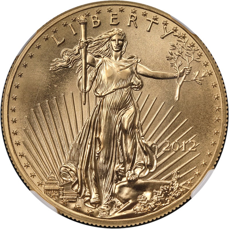 2012 $50 Gold American Eagle NGC MS70 First Releases Coin: 2012 $50 Gold American Eagle NGC MS70 First Releases Coin This 2012 Gold American Eagle $50 coin is certified by NGC with a perfect MS70 grade and features the First Releases Gold Label. Struck from 0