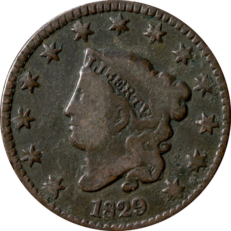 Copper United States 1829 Large Cent Circulated Uncertified: Copper United States 1829 Large Cent Circulated Uncertified This 1829 Large Cent is a circulated coin from the United States, composed of copper. It is uncertified and is offered in pre-owned conditio