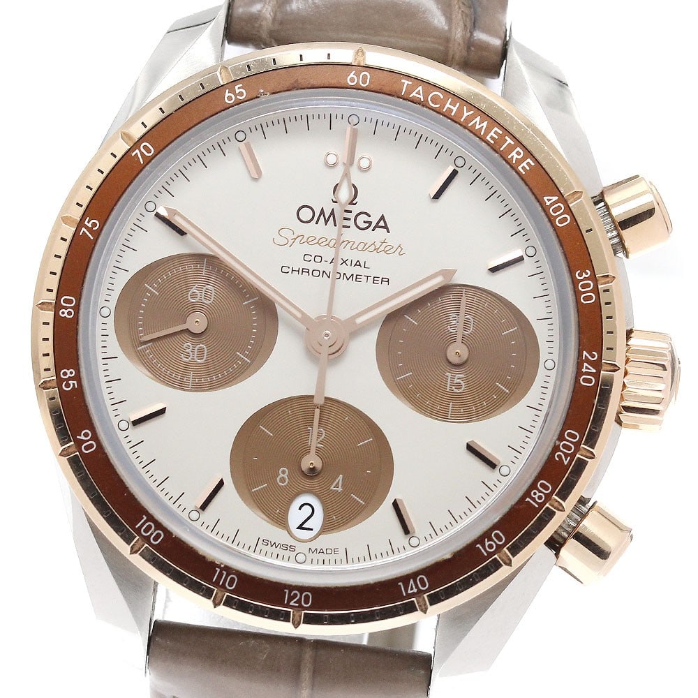 OMEGA Speedmaster 38 Co Axial Automatic Chronograph Wristwatch: OMEGA Speedmaster 38 Co Axial Automatic Chronograph Wristwatch This OMEGA Speedmaster 38 Co-Axial Chronograph Automatic wristwatch is a Swiss-made timepiece designed for men. It features the renowned 