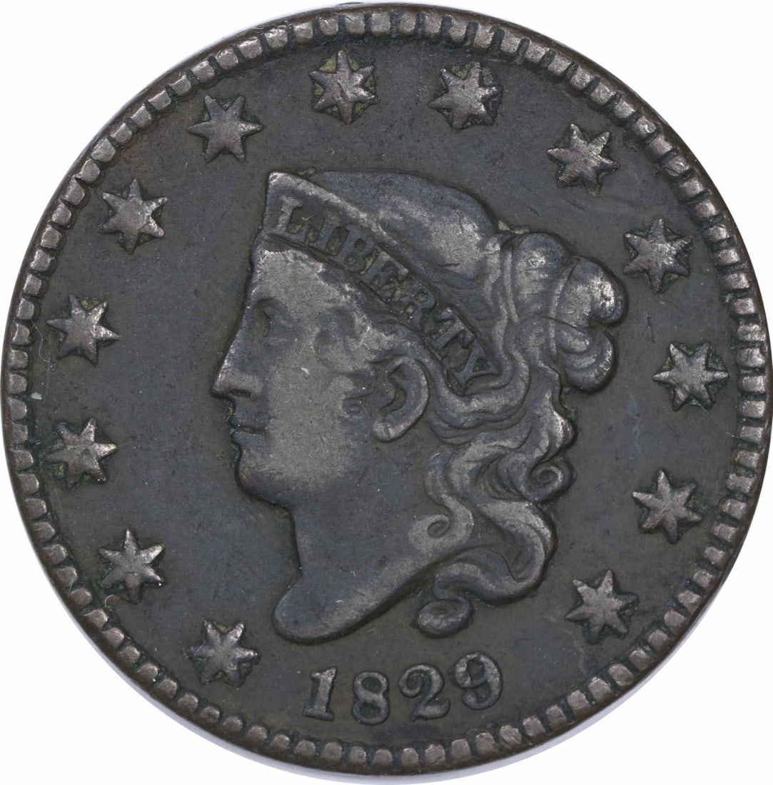 1829 Coronet Head Copper Large Cent VF Uncertified: 1829 Coronet Head Copper Large Cent VF Uncertified This 1829 Coronet Head Large Cent is a circulated coin from the United States, composed of copper. It is graded as VF (Very Fine) and is uncertified.
