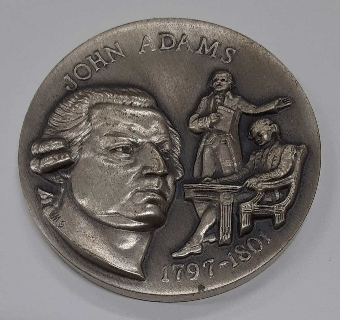 Sterling Silver 1972 John Adams High Relief Medal by Wittnauer with Reverse Info (1 of 3)