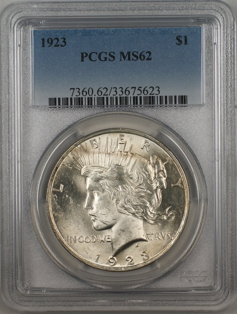 PCGS MS62 1923 Peace Dollar Silver $1 Coin (1 of 2)