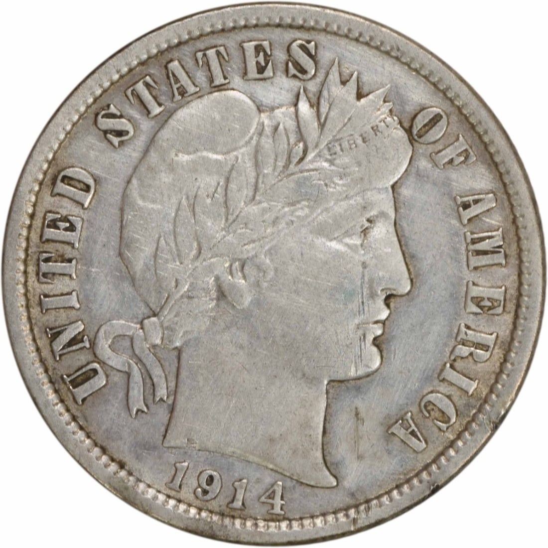 1914-D Barber Silver Dime AU Uncertified 10C Coin: 1914-D Barber Silver Dime AU Uncertified 10C Coin This 1914-D Barber Silver Dime is a notable collectible coin from the United States, featuring the distinguished design by Charles E. Barber. It has b