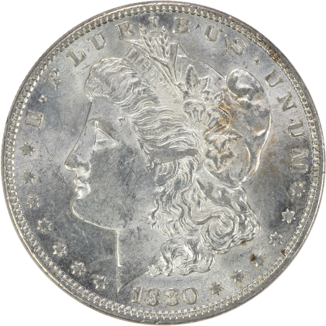 Brilliant Uncirculated 1880 Silver Morgan Dollar Uncertified No Mint Mark: Brilliant Uncirculated 1880 Silver Morgan Dollar Uncertified No Mint Mark This is an uncirculated 1880 Morgan Silver Dollar with brilliant uncirculated (BU) grade. The coin is composed of silver and w