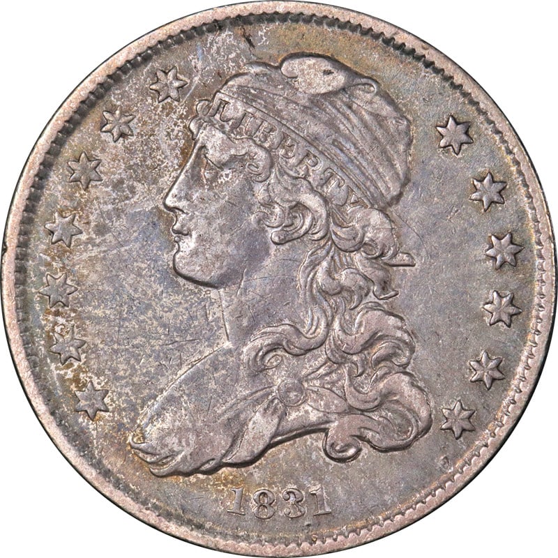 1831 Bust Quarter Small Letters Choice XF Silver Coin: 1831 Bust Quarter Small Letters Choice XF Silver Coin This 1831 Bust Quarter features the 'Small Letters' design and is graded as Choice XF, showcasing its excellent eye appeal and strong strike. The 