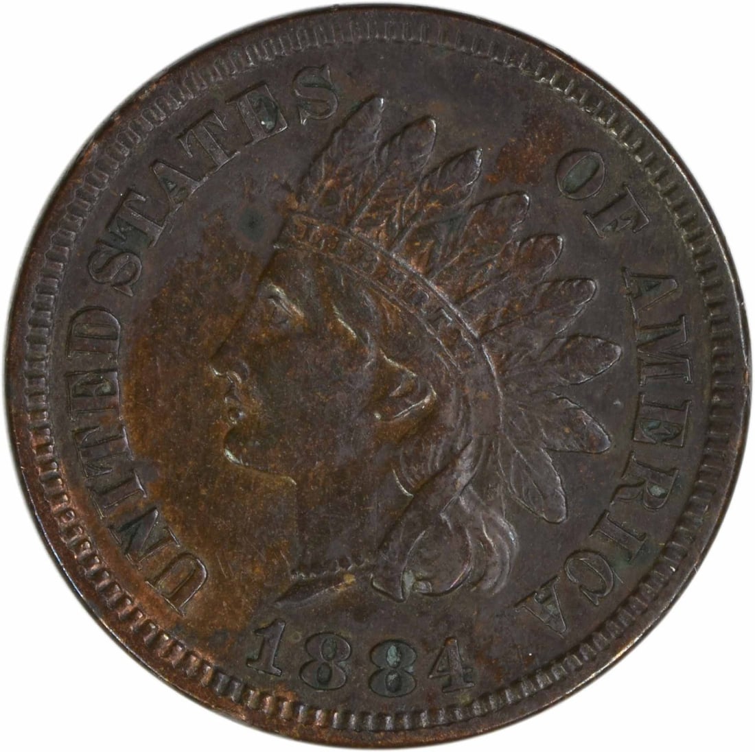 Indian Head Small Cent 1884 AU Grade Philadelphia Uncertified: Indian Head Small Cent 1884 AU Grade Philadelphia Uncertified This 1884 Indian Head Cent was minted in Philadelphia and features a composition of 95% copper with 5% tin and zinc. Designed by James Bar
