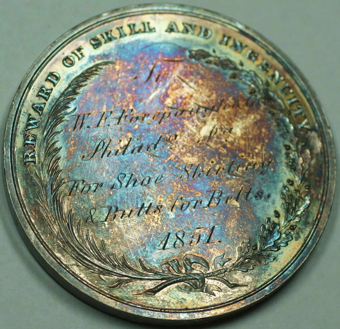 Silver 1851 Franklin Institute Pennsylvania Medal Awarded for Shoe Skirting Skill: Silver 1851 Franklin Institute Pennsylvania Medal Awarded for Shoe Skirting Skill This is a pre-owned 1824 Franklin Institute of the State of Pennsylvania silver medal, awarded in 1851 as a Reward of 