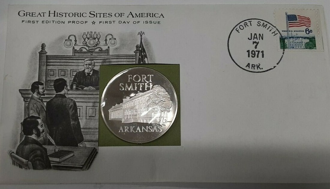 Franklin Mint Fort Smith Arkansas sterling silver proof medal first day cover (1 of 2)