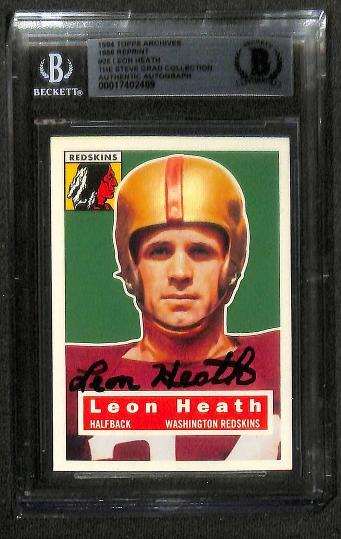 Beckett Certified Leon Heath autographed 1956 Topps Redskins reprint card (1 of 1)