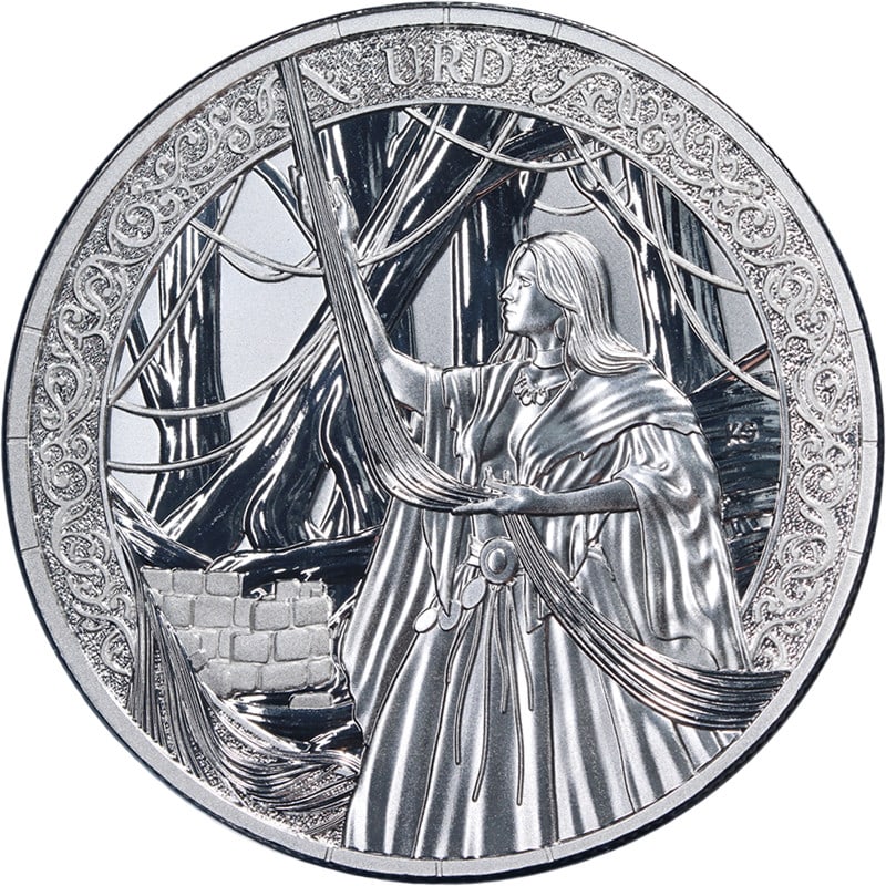 2026 Germania 5 Mark Silver Coin Uncirculated with OGP and COA: 2026 Germania 5 Mark Silver Coin Uncirculated with OGP and COA This is an original 2026 Germania 1 Ounce Silver 5 Mark coin featuring the Norns - Urd design. The coin is composed of 0.999 fine silver,