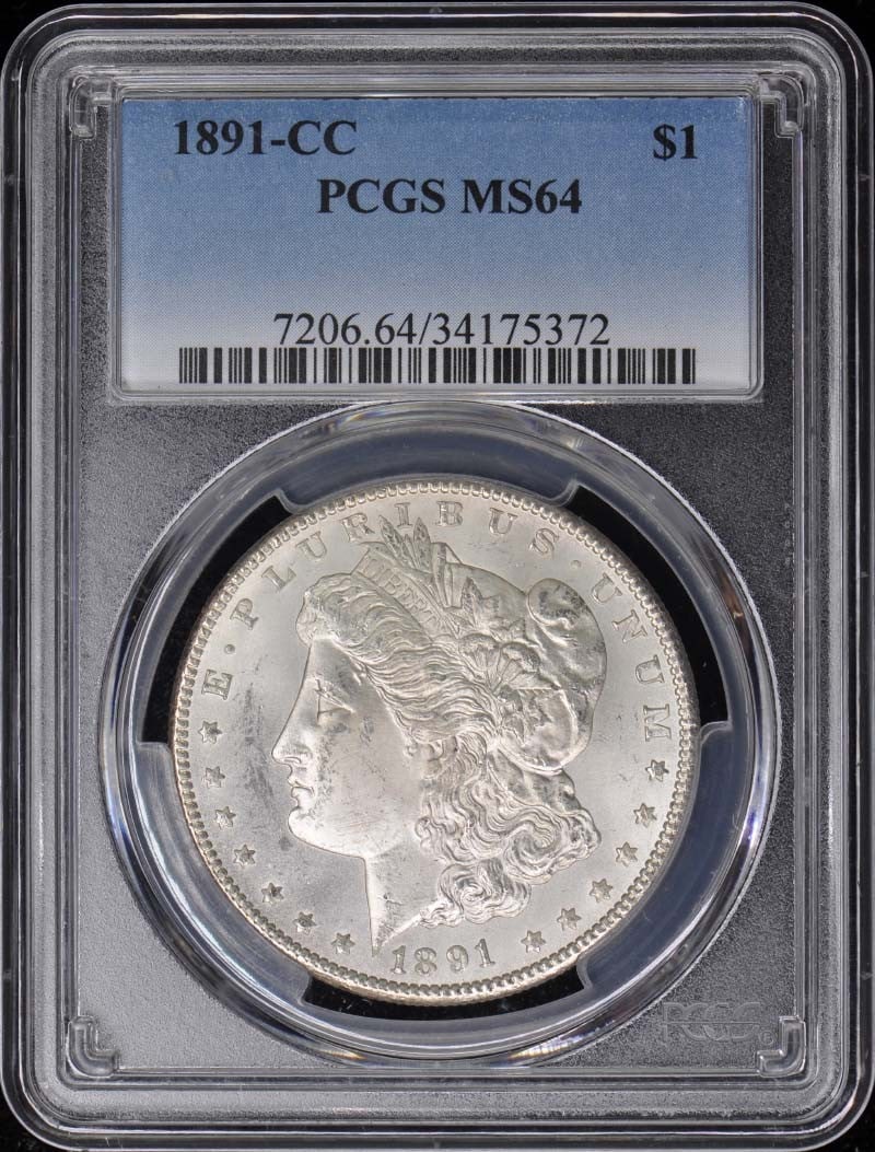 1891-CC Morgan Dollar PCGS MS64 Uncirculated Coin: 1891-CC Morgan Dollar PCGS MS64 Uncirculated Coin This 1891-CC Morgan Dollar is a stunning example of American numismatic history, certified by PCGS with a grade of MS64. Struck at the Carson City Min