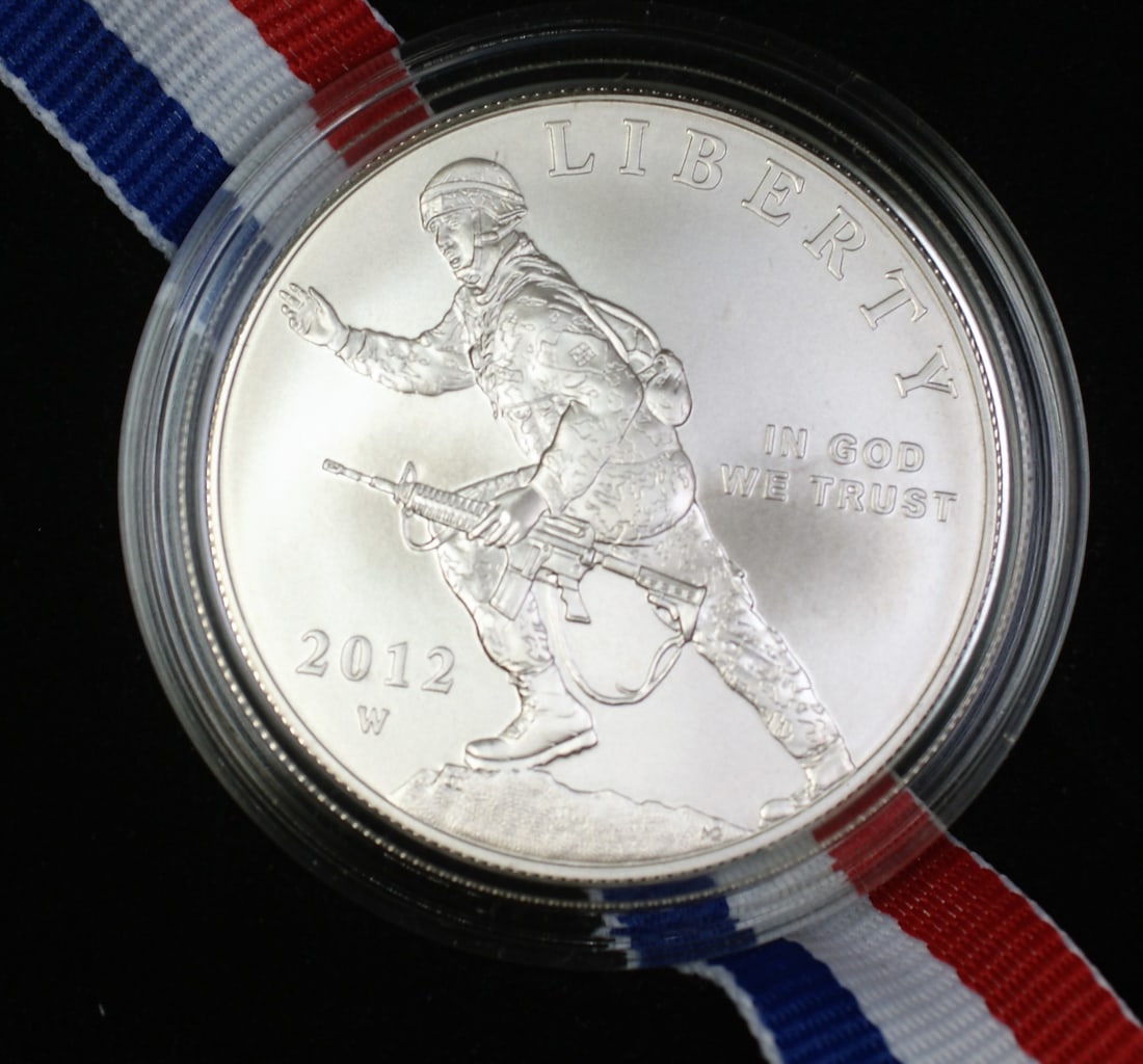 2012 West Point Silver Infantry Soldier Uncirculated $1 Coin With Mint Packaging: 2012 West Point Silver Infantry Soldier Uncirculated $1 Coin With Mint Packaging This is a 2012-W Infantry Soldier commemorative silver dollar coin issued by the United States Mint. The coin is uncirc