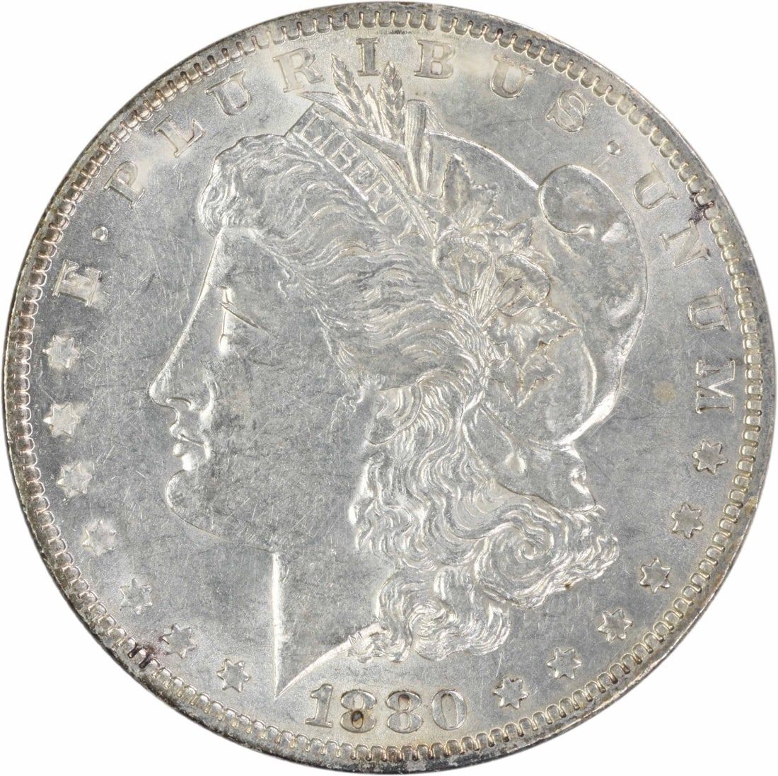 1880 O New Orleans Morgan Dollar AU Uncertified: 1880 O New Orleans Morgan Dollar AU Uncertified This 1880-O Morgan Silver Dollar is an attractive example of this classic U.S. coin. Struck at the New Orleans Mint, it features a composition of 90% si