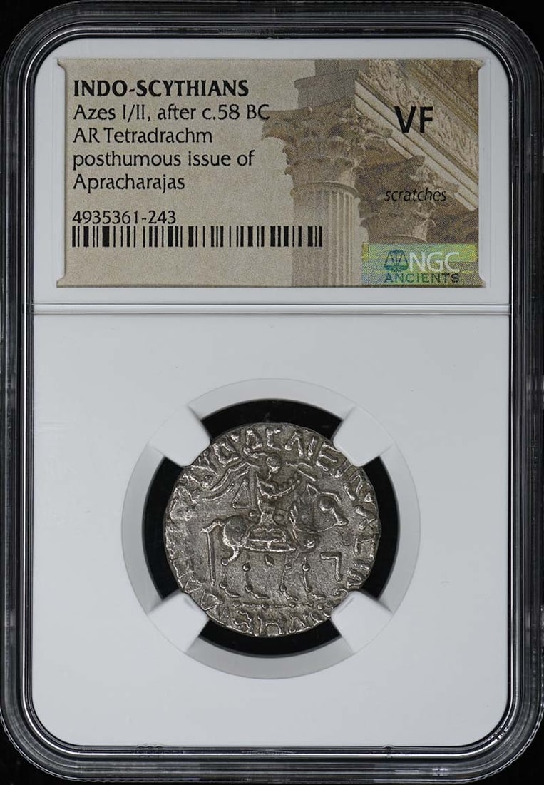 NGC VF Indo-Scythian AR Tetradrachm Azes I II after c.58 BC (1 of 2)