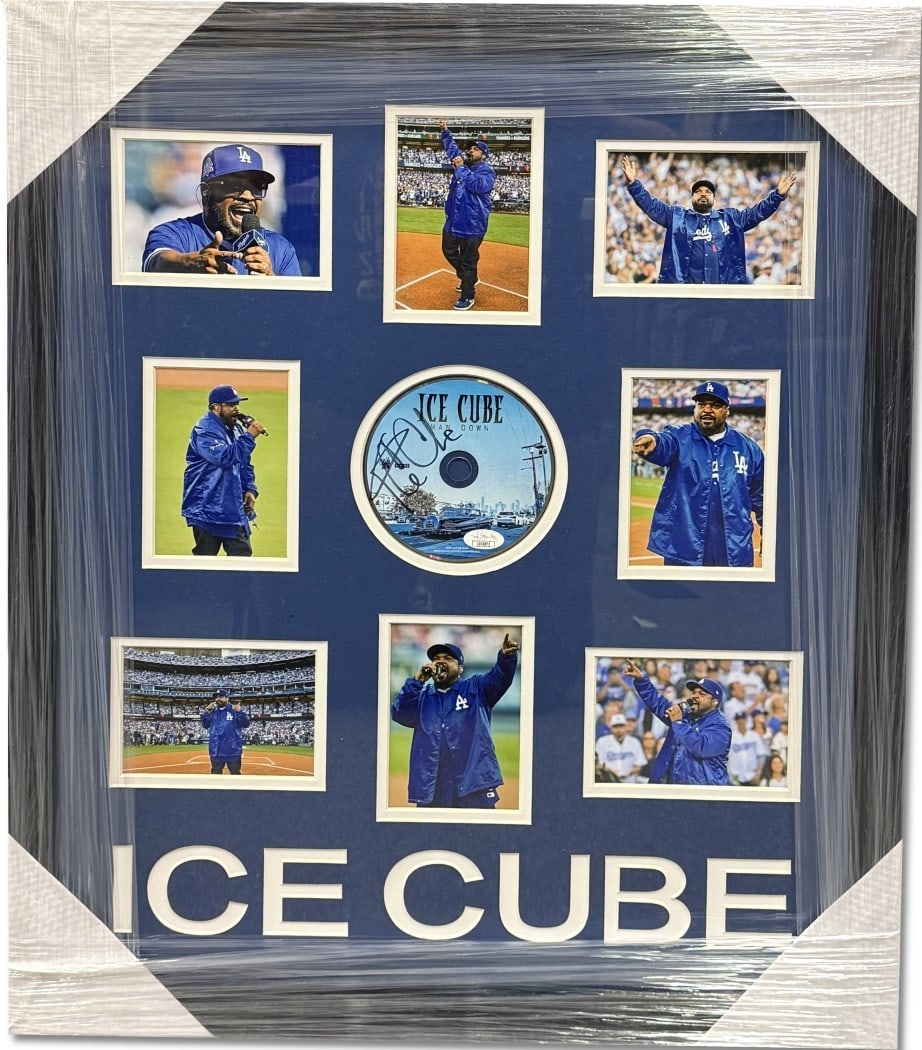 Ice Cube Autographed Man Down CD Custom Framed JSA Authenticated: Ice Cube Autographed Man Down CD Custom Framed JSA Authenticated This custom-framed collage features an autographed CD by the renowned artist Ice Cube, celebrating his impactful career. The frame meas