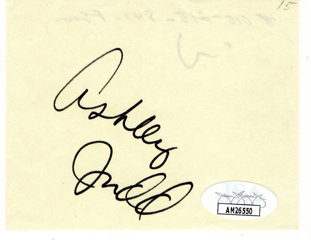 Autographed 3x4 Index Card Signed by Ashley Judd JSA Authenticated: Autographed 3x4 Index Card Signed by Ashley Judd JSA Authenticated This is an original index card autographed by Ashley Judd, known for her role in Double Jeopardy. The autograph has been authenticate
