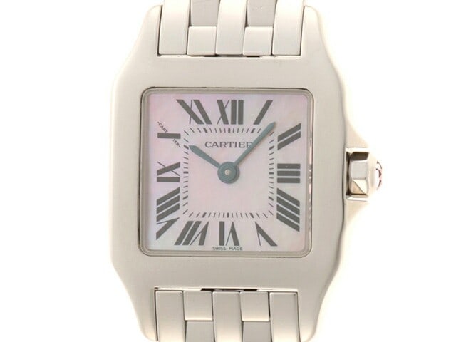 Cartier Santos Demoiselle Quartz Pink MOP Roman Dial Womens Watch: Cartier Santos Demoiselle Quartz Pink MOP Roman Dial Womens Watch This Cartier Santos Demoiselle SM W25075Z5 wristwatch features a stainless steel case and a pink mother-of-pearl Roman numeral dial. D