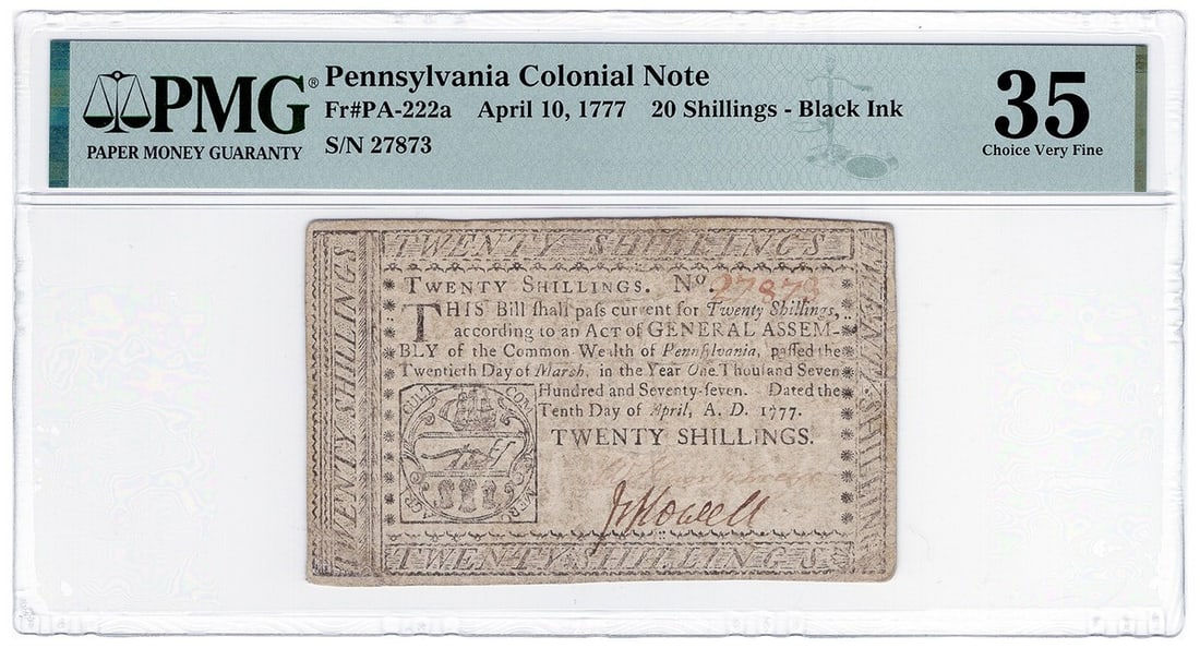 Pennsylvania 20 Shillings Colonial Note PMG Choice VF35 1777 (1 of 2)