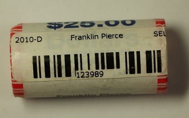 Roll of 25 2010-D Franklin Pierce Presidential Dollars Bank Wrapped Uncirculated: Roll of 25 2010-D Franklin Pierce Presidential Dollars Bank Wrapped Uncirculated This is a bank-wrapped original roll of 25 uncirculated 2010-D Franklin Pierce Presidential $1 coins. Each coin was min