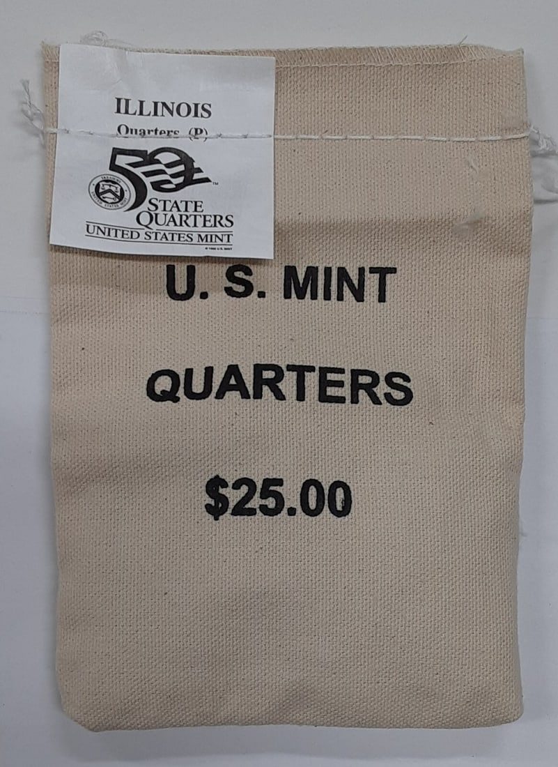 Original Mint Bag of 100 2003-P Illinois State Quarters Uncirculated $25 Face Value (1 of 2)