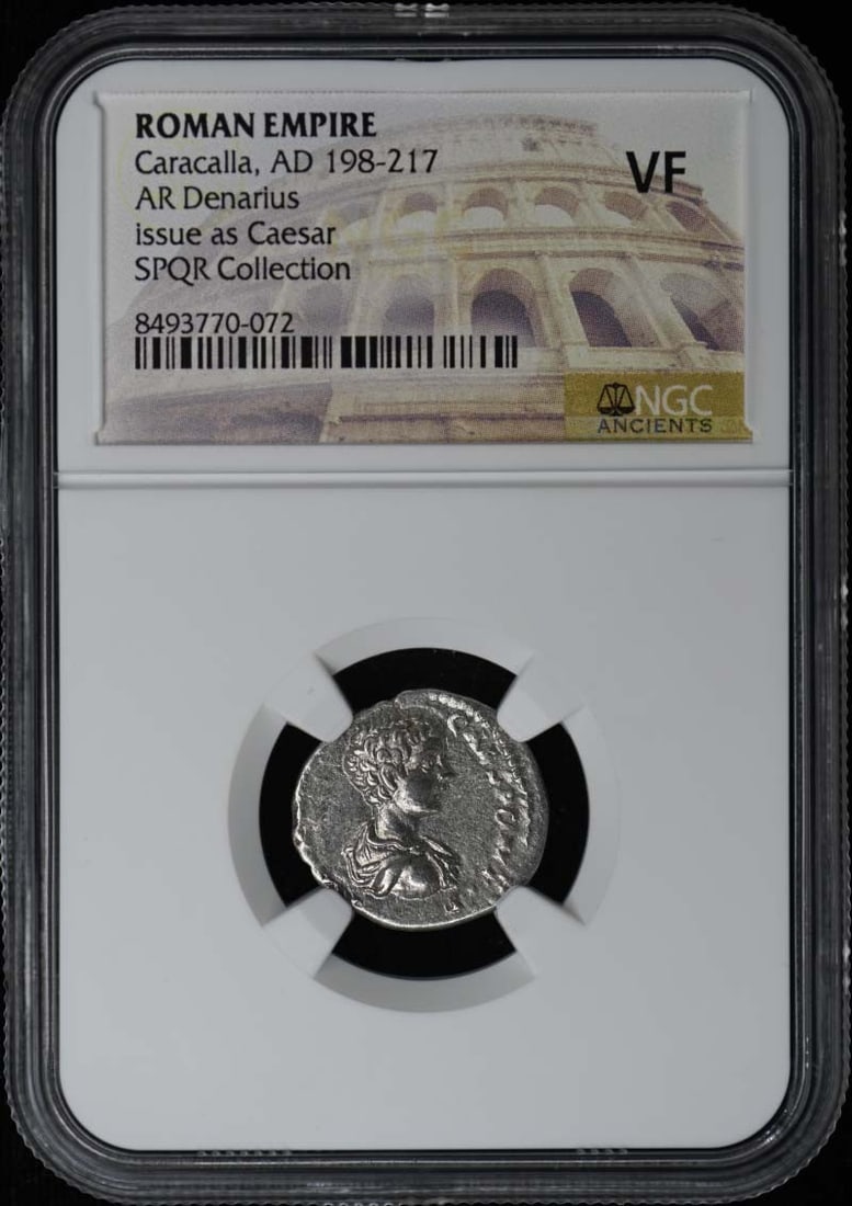 Roman Silver Denarius Coin Caracalla NGC Certified VF: Roman Silver Denarius Coin Caracalla NGC Certified VF This Roman Empire AR Denarius dates from the reign of Caracalla (AD 198-217) and has been certified by NGC with a grade of VF20. The coin originat