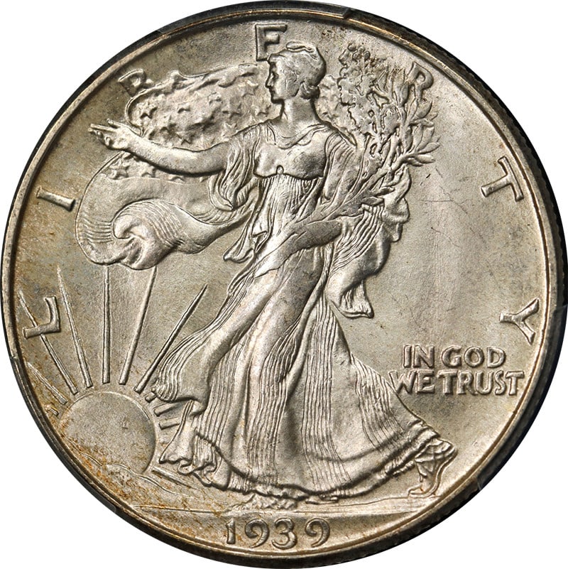 1939-D Silver Walking Liberty Half Dollar PCGS MS67 With CAC Sticker: 1939-D Silver Walking Liberty Half Dollar PCGS MS67 With CAC Sticker This 1939-D Walking Liberty Half Dollar is certified by PCGS with an MS67 grade and features a CAC sticker, highlighting its except