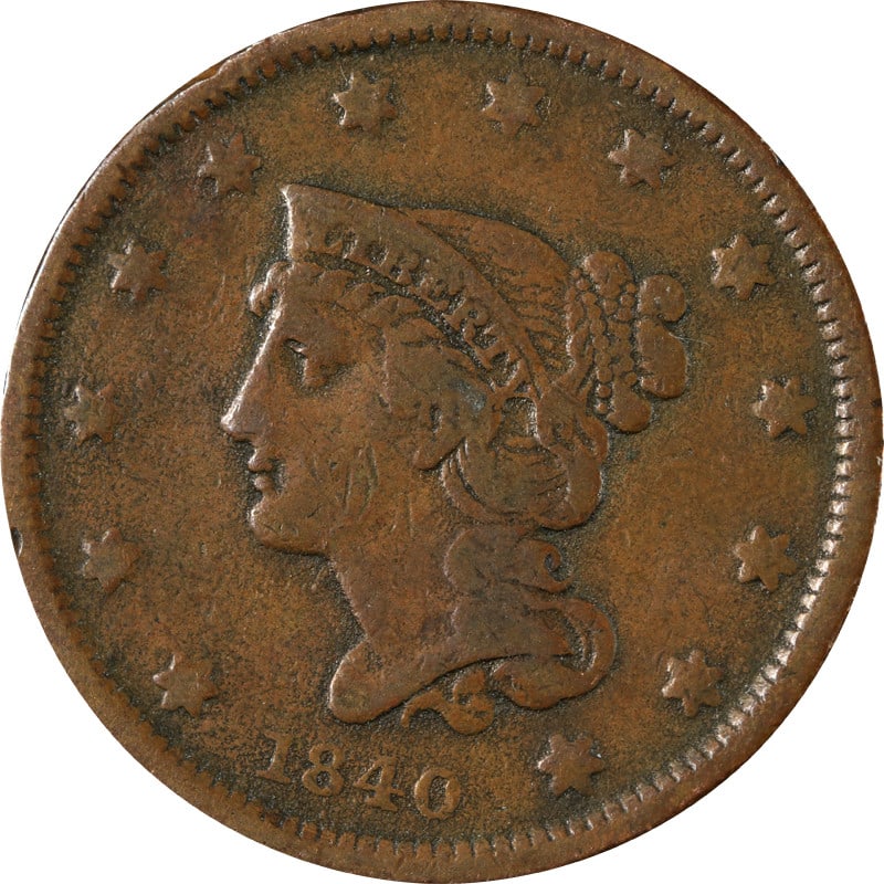 1840 United States copper large cent small date: 1840 United States copper large cent small date This 1840 Large Cent features the Small Date variety and is composed of copper. Issued by the United States, this coin is circulated and comes uncertifi
