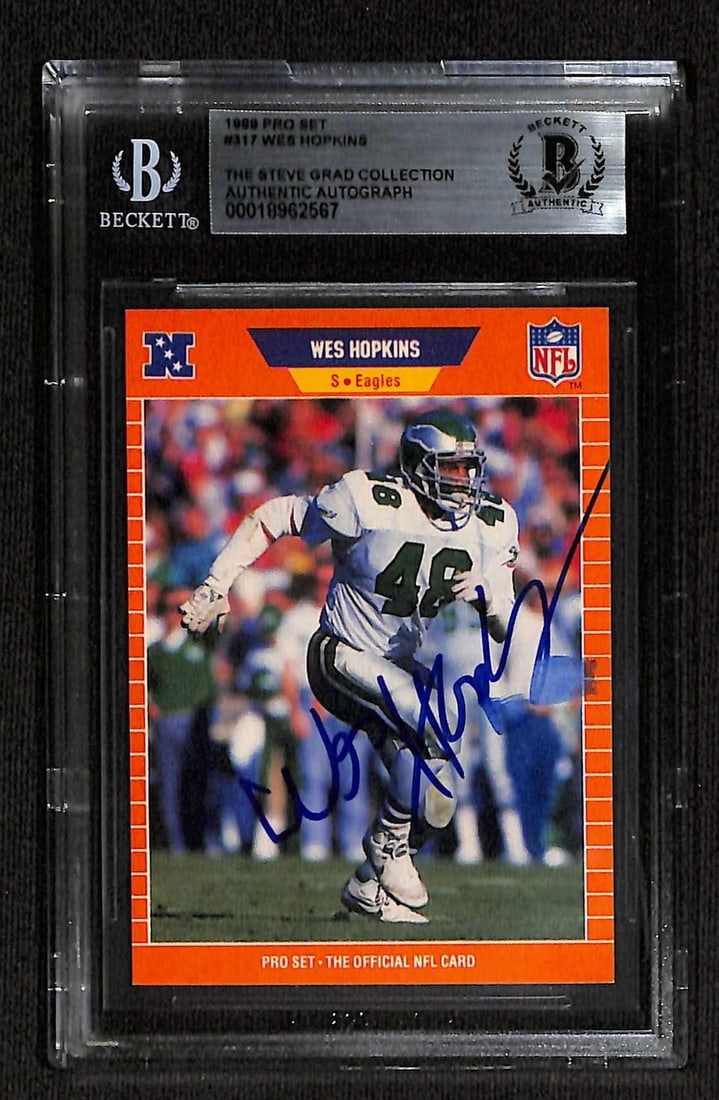 Beckett Slabbed 1989 Pro Set Wes Hopkins Eagles Autograph Card (1 of 1)