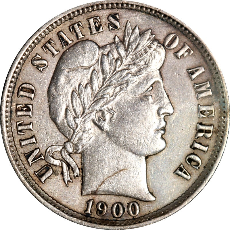1900 San Francisco Mint Silver Dime United States Barber Series: 1900 San Francisco Mint Silver Dime United States Barber Series This is a 1900-S Barber Dime from the United States, minted in San Francisco. The coin is composed of silver with a fineness of 0.9 and 