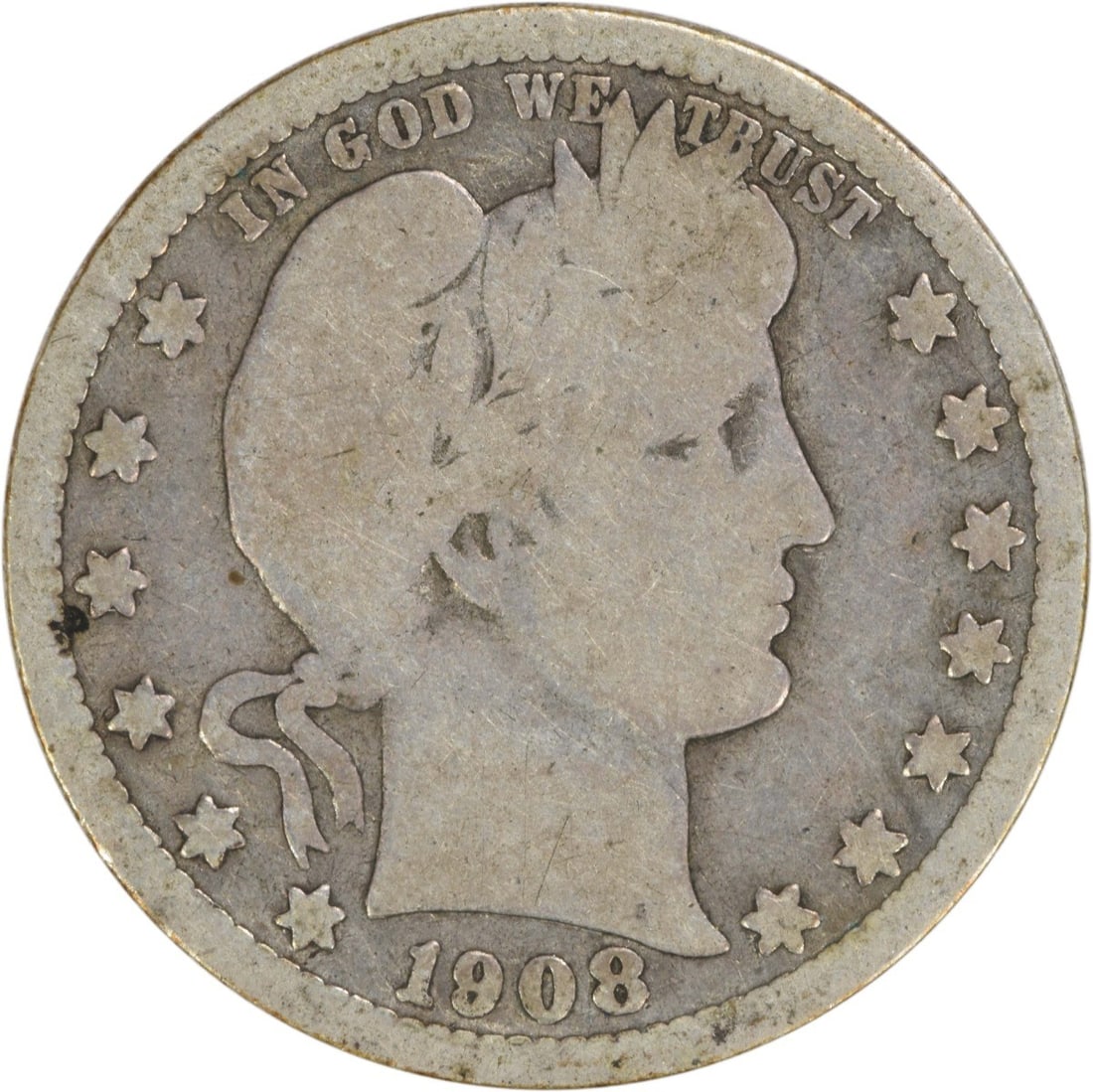 1908 San Francisco Barber Quarter 90 Percent Silver Uncertified (1 of 2)