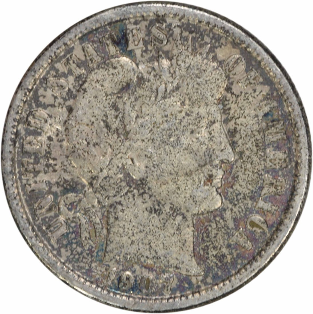 1907-O Barber Silver Dime 10C VF Uncertified: 1907-O Barber Silver Dime 10C VF Uncertified This 1907-O Barber Silver Dime is a finely circulated piece that showcases the craftsmanship of Charles E. Barber. Struck in New Orleans, this coin feature