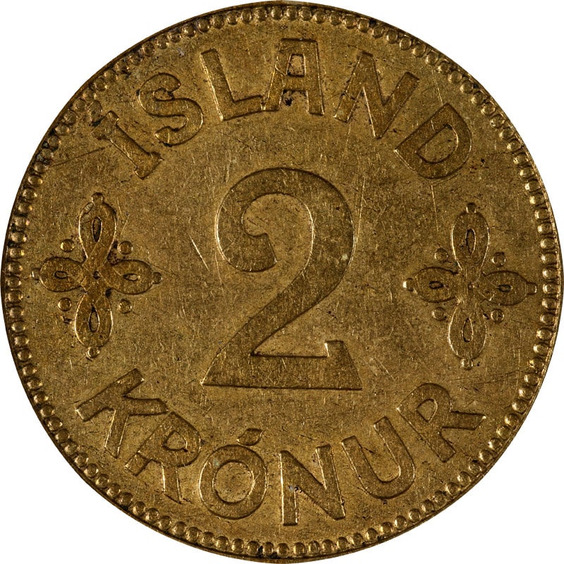 1929 Iceland Two Kronur Coin ICG AU55 Certified: 1929 Iceland Two Kronur Coin ICG AU55 Certified This 1929 Two Kronur coin from Iceland is certified by ICG with a grade of AU55, indicating its high quality and preservation. The coin has circulated, 