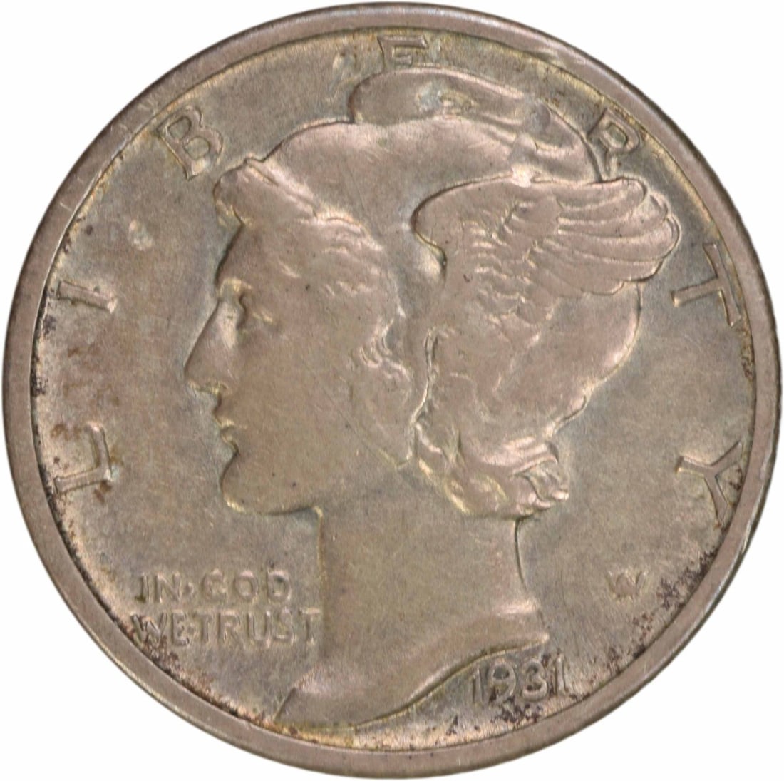 1931-S Mercury Dime 10C AU Uncertified 90% Silver: 1931-S Mercury Dime 10C AU Uncertified 90% Silver This 1931-S Mercury Silver Dime is a remarkable piece of United States coinage, showcasing a beautiful design by Adolph Alexander Weinman. The coin is