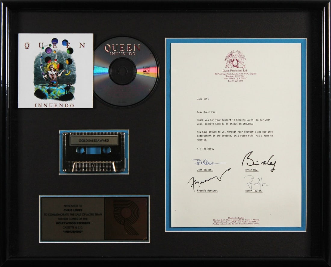 Framed Queen Innuendo Gold Award with Signed Thank You Letter BAS (1 of 6)