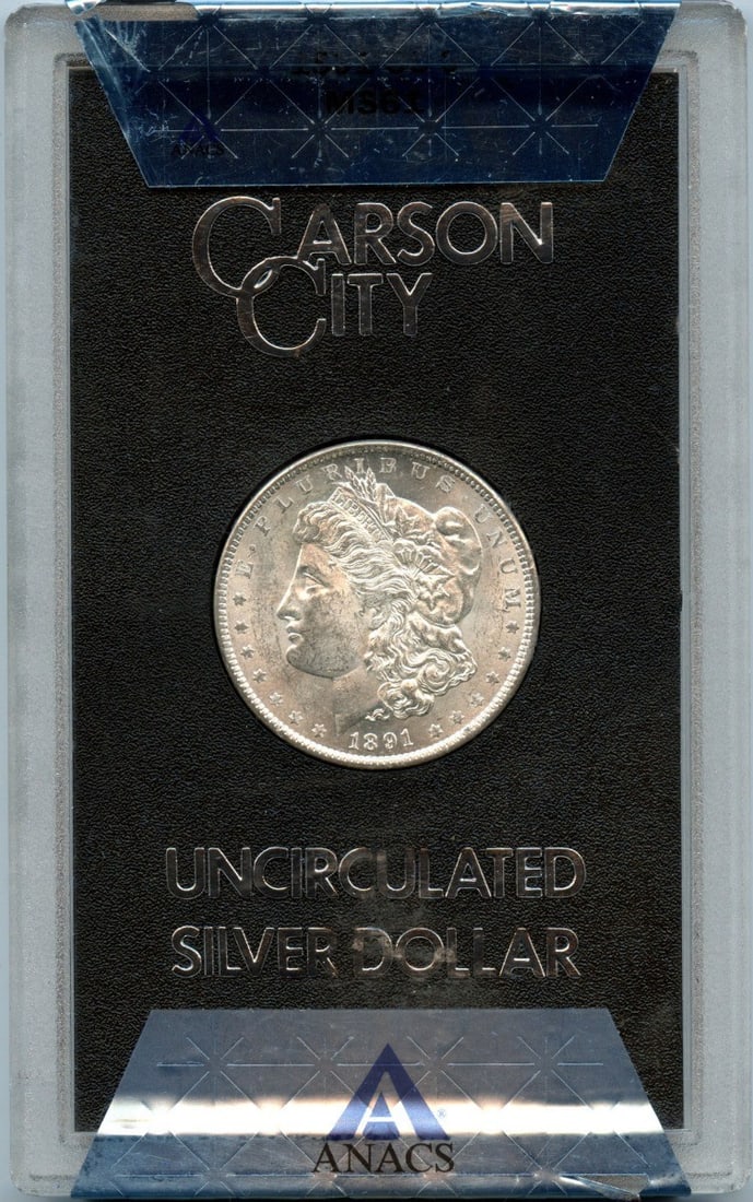 1891 Carson City Morgan Silver Dollar ANACS MS61 GSA Hoard: 1891 Carson City Morgan Silver Dollar ANACS MS61 GSA Hoard This is an 1891-CC Morgan Silver Dollar from the GSA Hoard, certified by ANACS with a grade of MS61. The coin was struck at the Carson City M