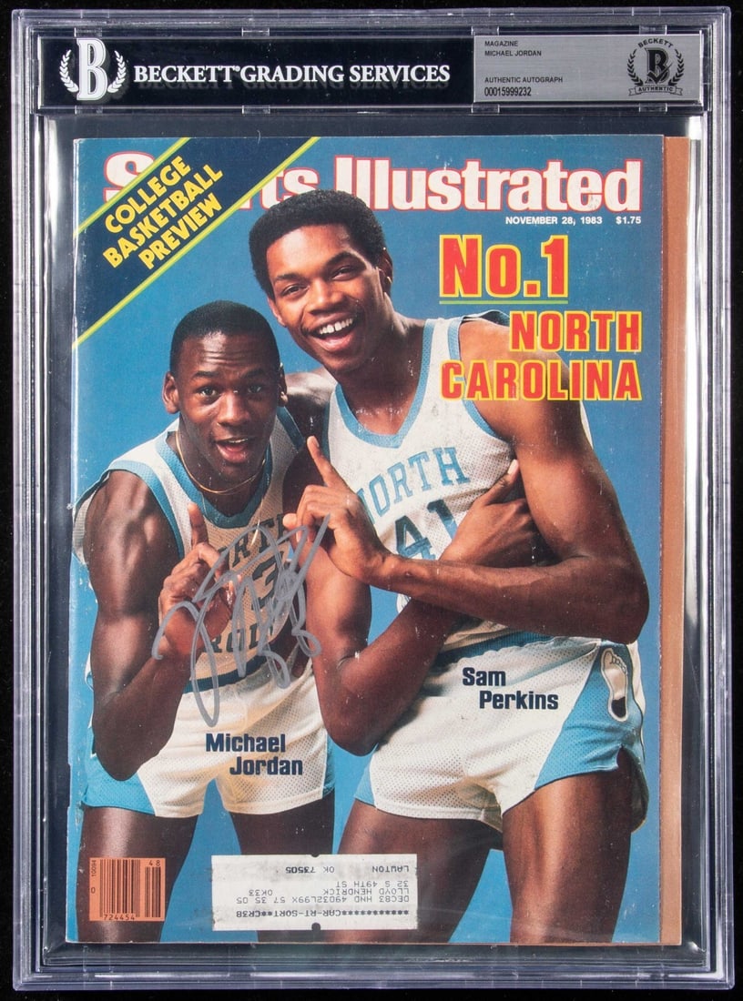 Michael Jordan Signed 1983 Sports Illustrated Magazine Beckett Authenticated: Michael Jordan Signed 1983 Sports Illustrated Magazine Beckett Authenticated This is a highly sought-after Michael Jordan autographed magazine, featuring the November 28, 1983 edition of Sports Illust