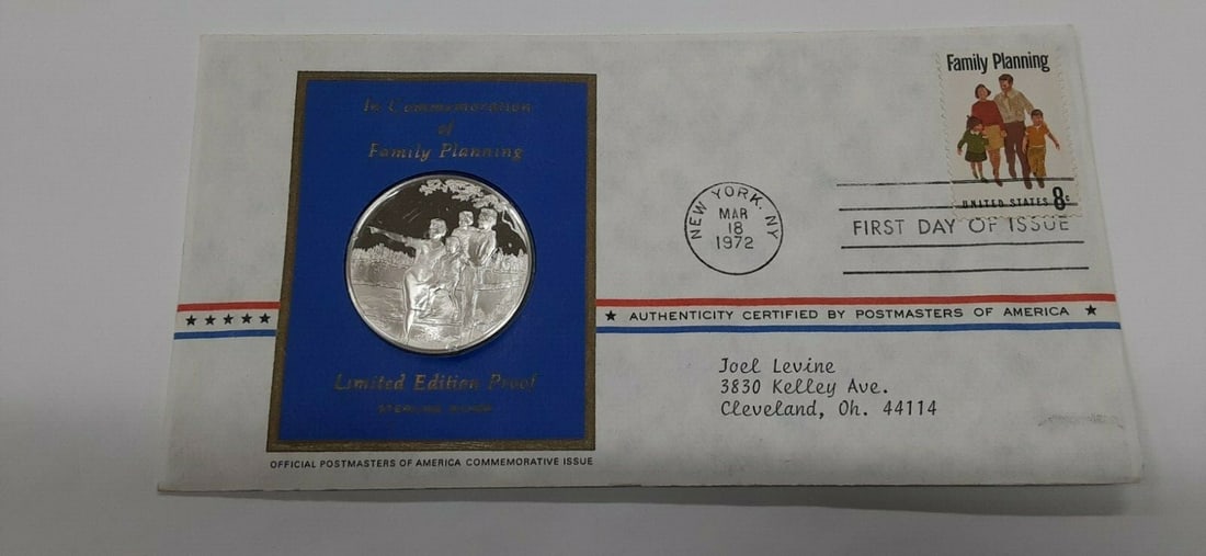 Sterling Silver 1972 Family Planning Medal Postmasters of America Franklin Mint (1 of 2)
