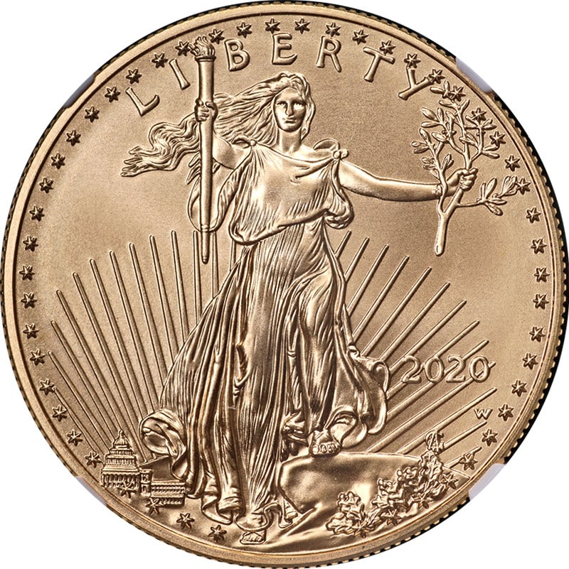NGC MS70 2020-W $50 Gold American Eagle Burnished Brown Label (1 of 4)