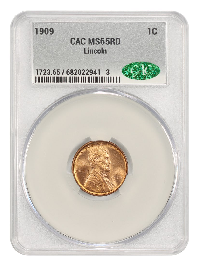 CACG MS65RD 1909 Philadelphia Lincoln Wheat Cent: CACG MS65RD 1909 Philadelphia Lincoln Wheat Cent This 1909 Lincoln Cent features the Wheat Reverse design and marks the first year of issue for this iconic coin. Struck in Philadelphia, it is graded M