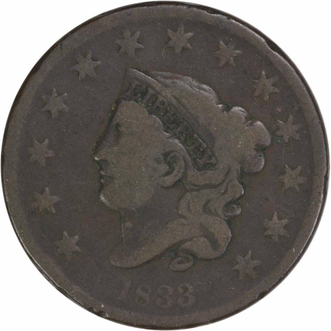 1833 Large Cent Coronet Head Copper Coin Uncertified: 1833 Large Cent Coronet Head Copper Coin Uncertified This 1833 Large Cent features the classic Coronet Head design by Robert Scot, showcasing the artistry of early American coinage. Minted in Philadel